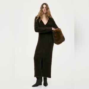 H&M Premium Cozy Mohair Brown Long Sleeve Dress NWT Sz Small